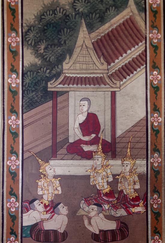 Two Thai School paintings on fabric, 19th century, 29.5 x 21cm